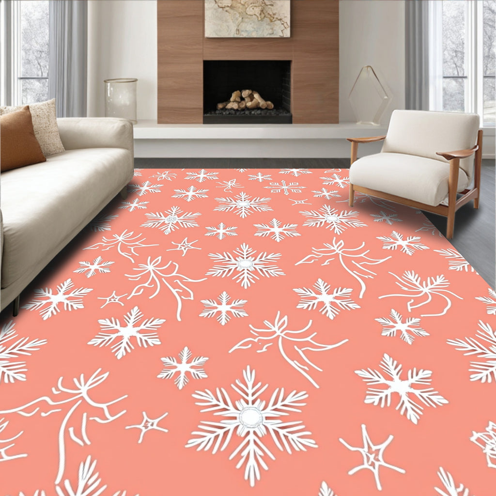 Coral Snowflake Cluster Winter Blanket Rug
