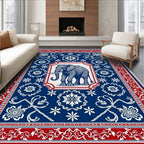 Grand Elephant Blue Red Floral Rug
