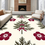 Crimson Floral Pine Bough Arrangement Rug