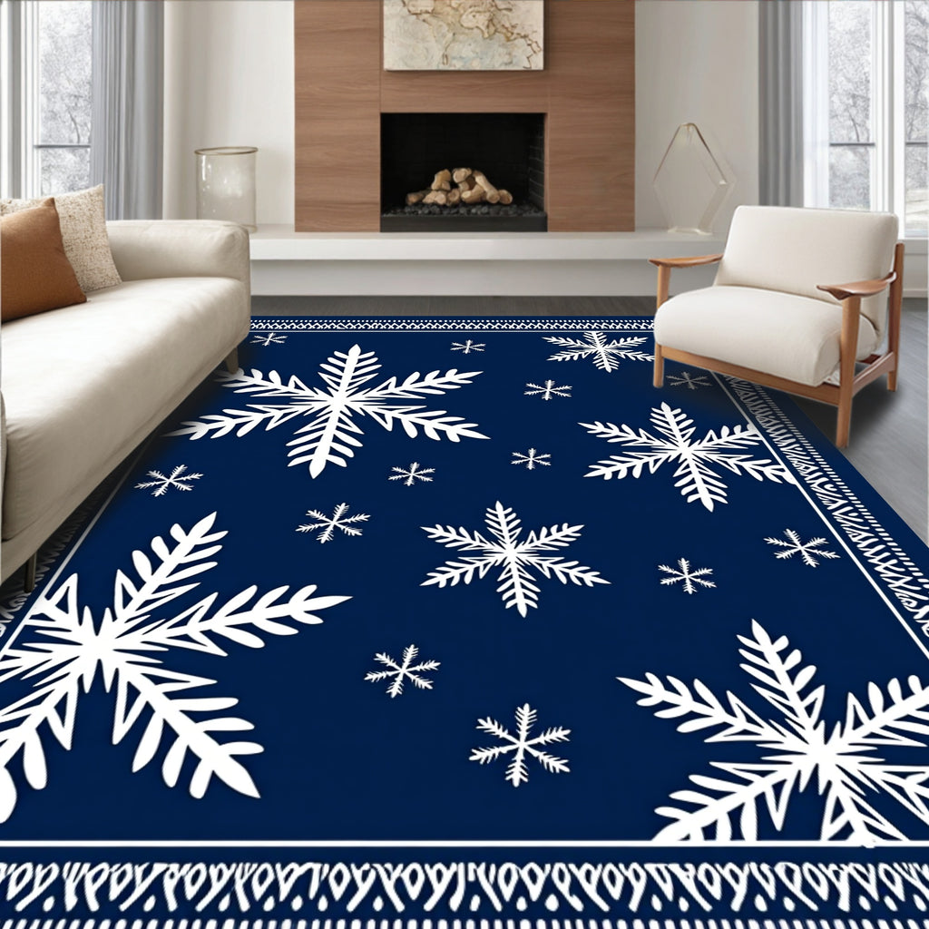 Deep Blue Winter Snowflake Scatter Rug