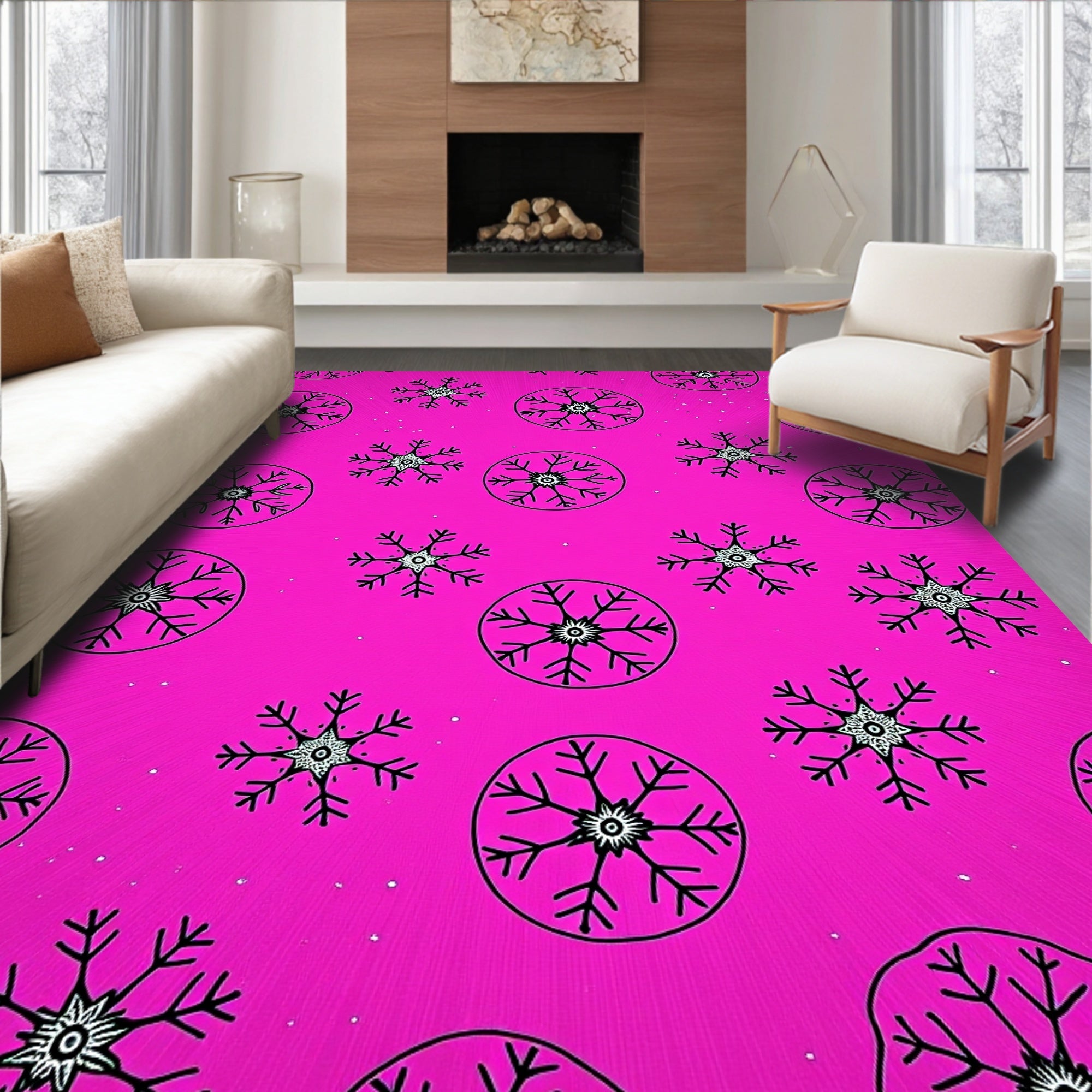 Vivid Pink Snowflake Scatter Rug