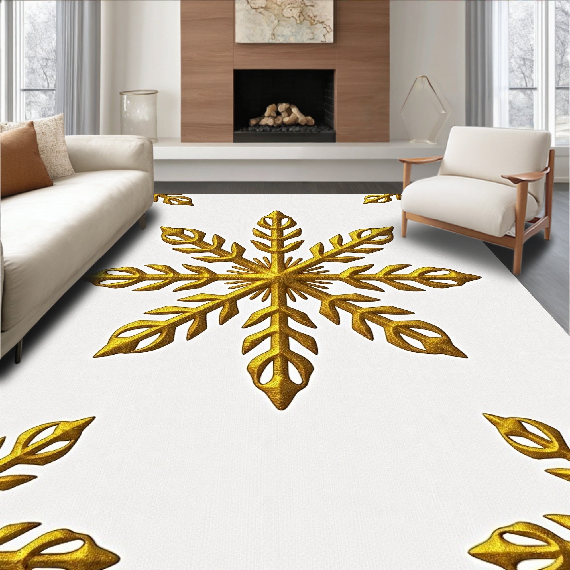 Golden Snowflake Corner Accent Rug