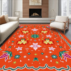 Orange Floral Burst Star Medallion Rug