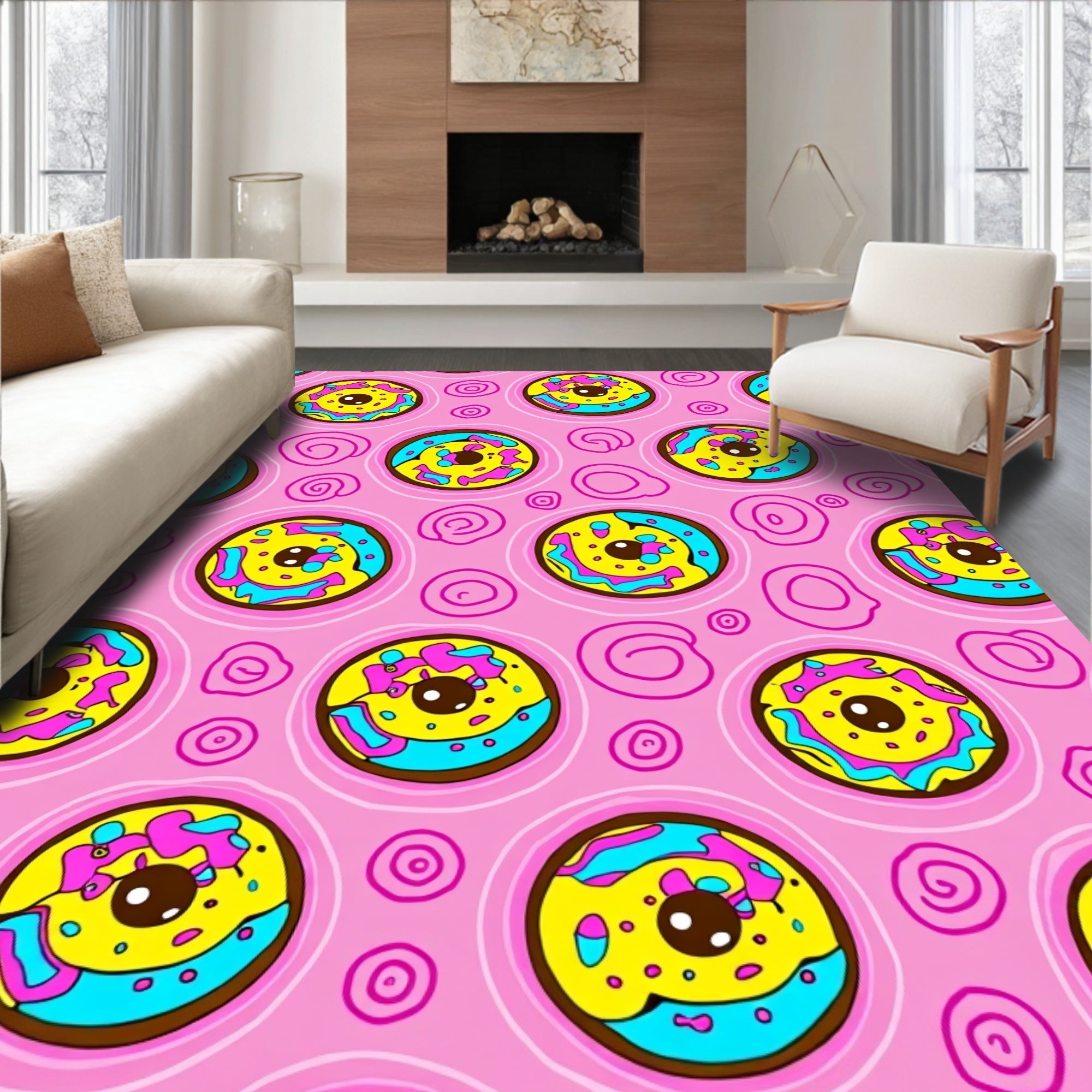 Whimsical Pink Yellow Donut Swirl Rug