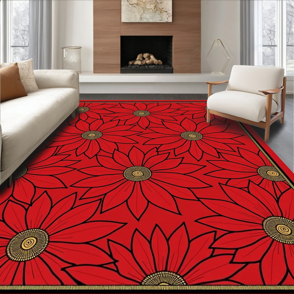 Bold Red Floral Sunburst Rug