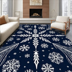 Deep Blue Winter Snowflake Medallion Rug