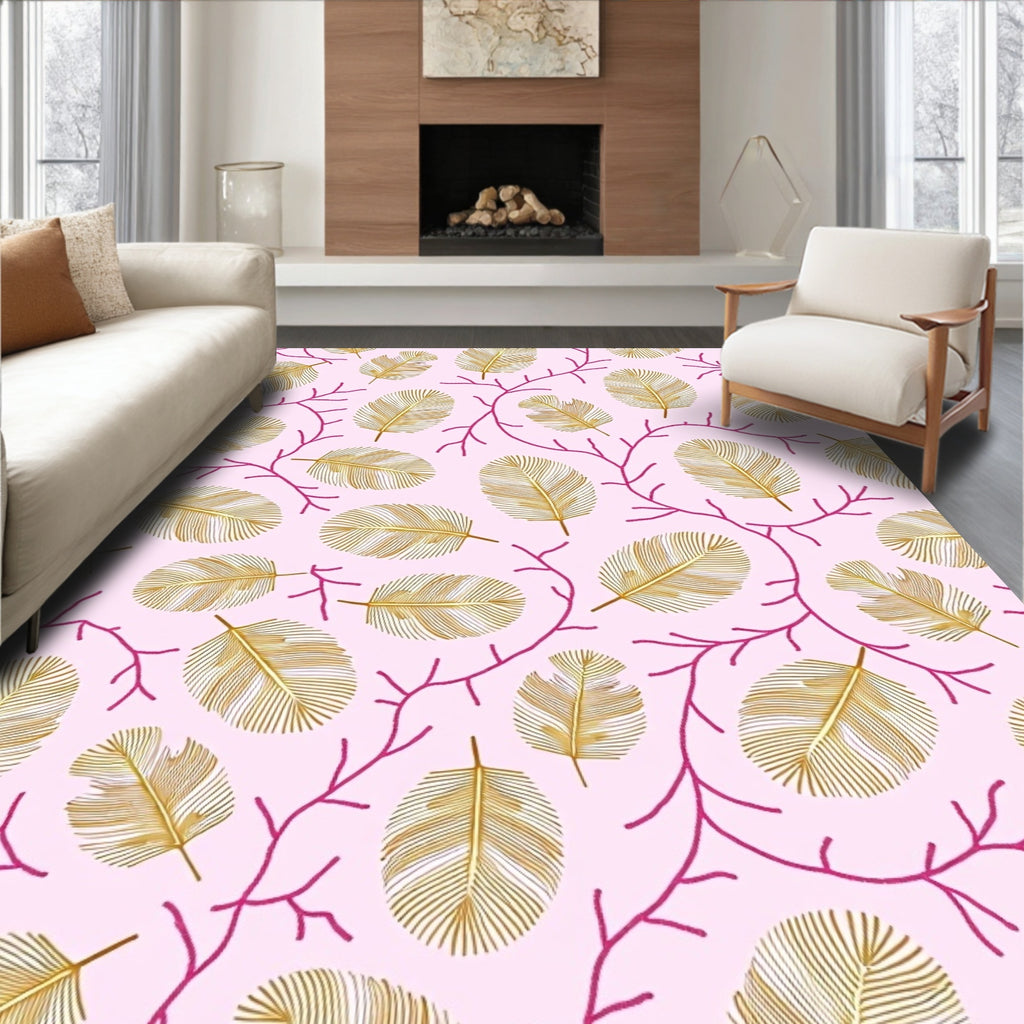 Golden Feathers Pink Coral Branch Rug