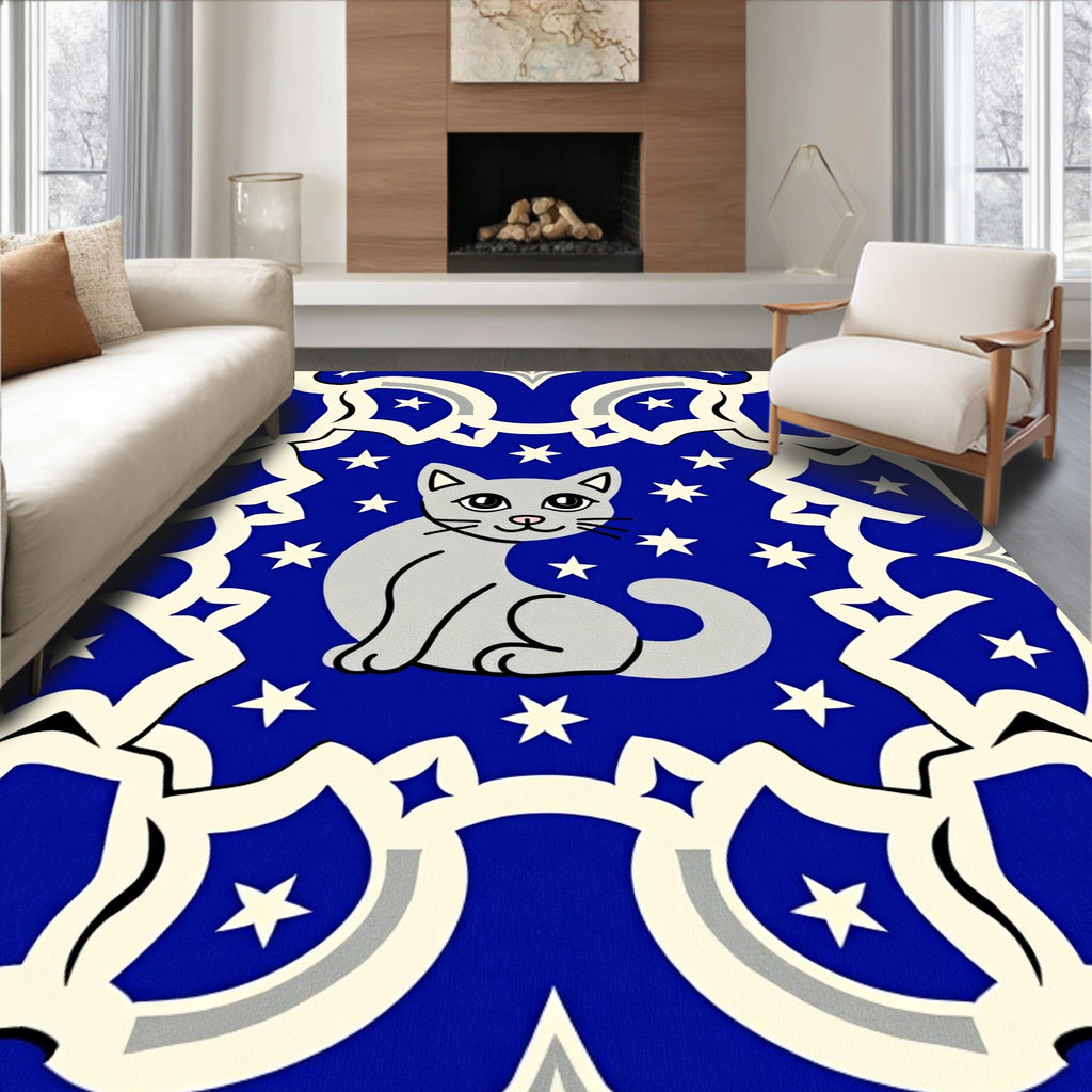 Gray Cat Starry Night Medallion Rug