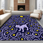 Lavender Cat Under Yellow Moon Stars Rug