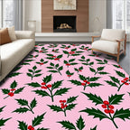 Festive Red Holly Berry Branches Rug