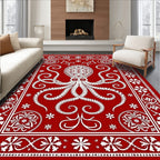 Crimson Octopus Intricate Border Rug