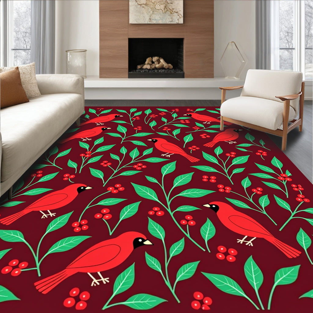 Red Cardinals Among Green Mistletoe Rug