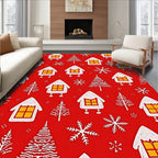 Red Gingerbread Houses and Trees Rug