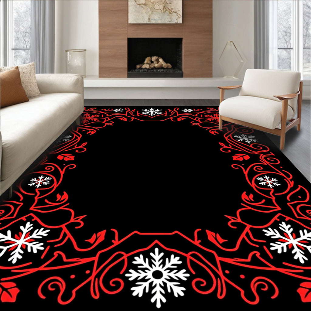 Crimson Snowflake Vine Frame Rug