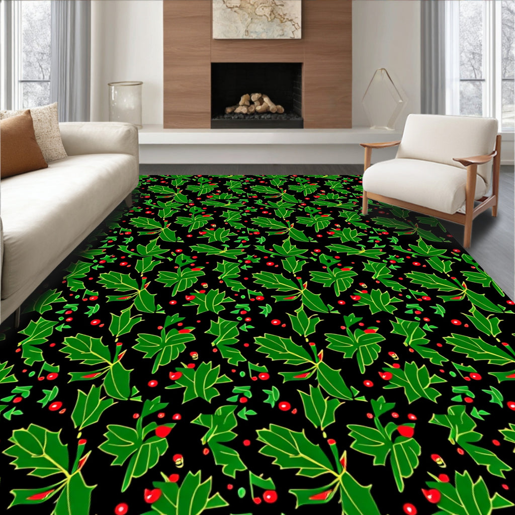 Christmas Holly Berries Repeating Pattern Rug
