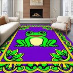 Happy Green Frog With Yellow Border Rug