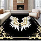Elegant White Gold Wings Black Accent Rug