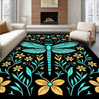 Turquoise Dragonfly Floral Garden Art Rug