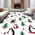 Whimsical Penguin Sledding Christmas Trees Rug