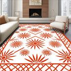 Red Sunburst Floral Diamond Border Rug