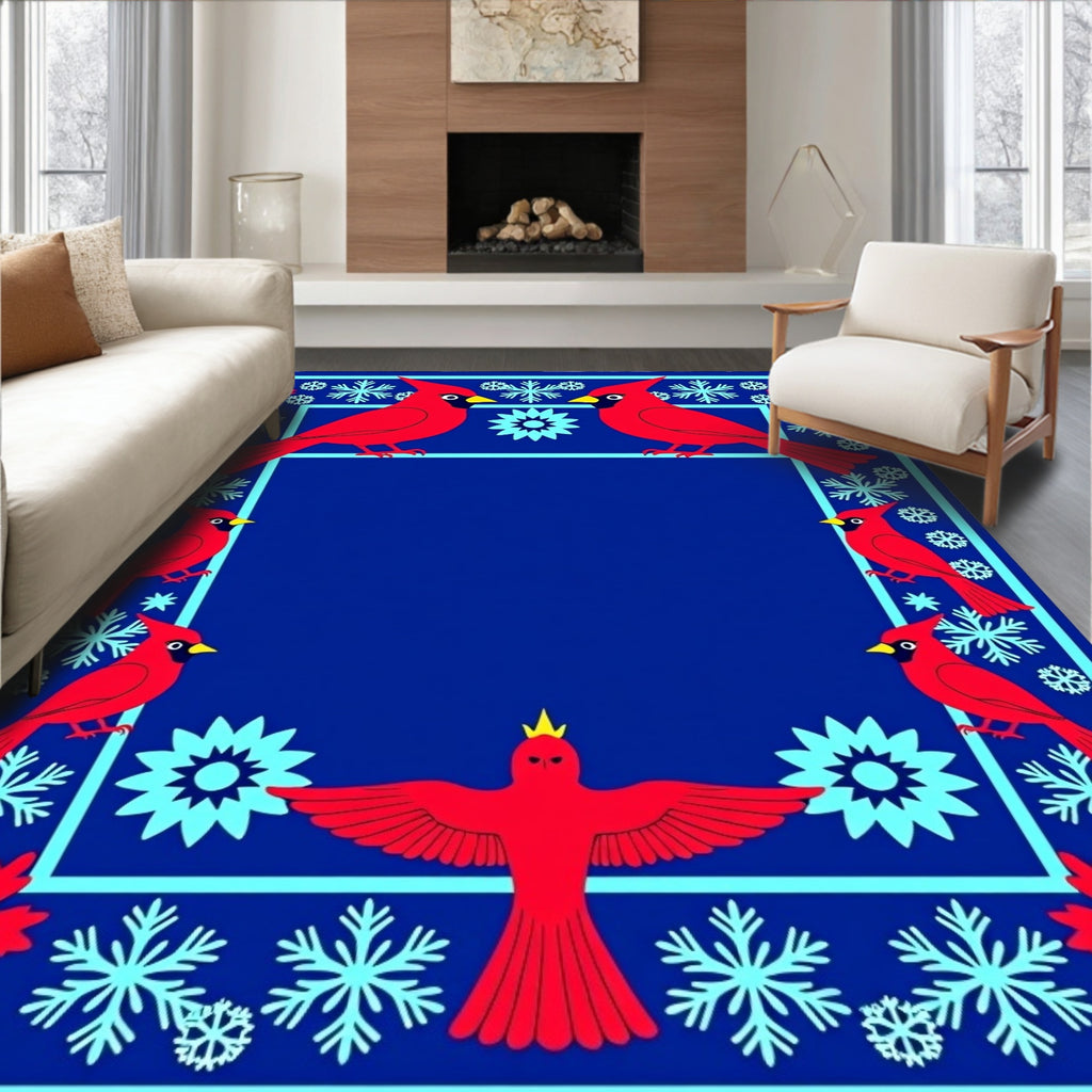 Winter Cardinal Snowflake Border Rug