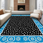 Blue White Floral Border Dots Rug