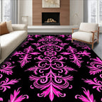 Vibrant Pink Baroque Swirl Black Rug