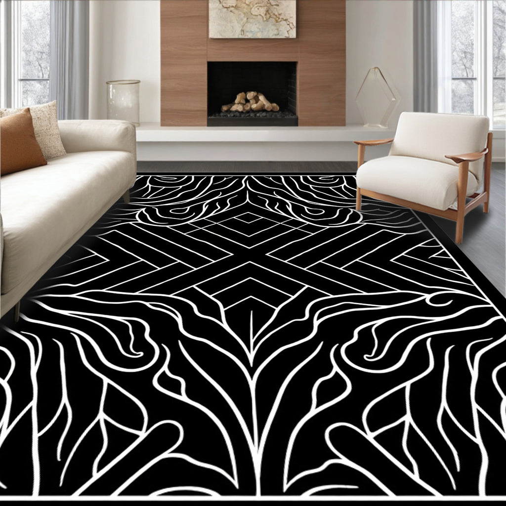 Bold Black White Abstract Organic Rug