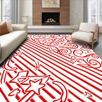 Whimsical Red Swirl Star Design Rug