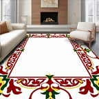 Ornate Crimson Emerald Gold Floral Frame Rug