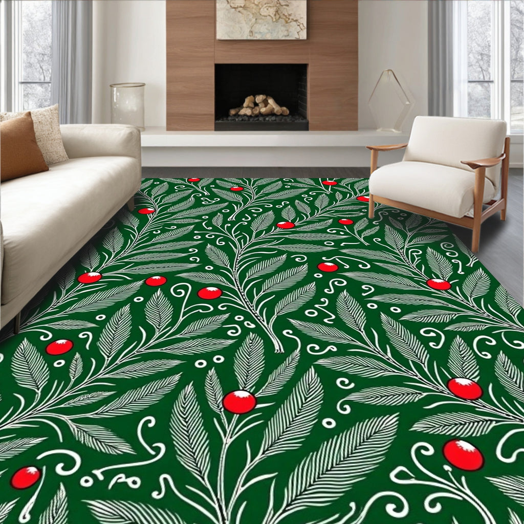 Emerald Green Holly Berry Foliage Rug