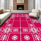 Crimson Snowflake Border Grid Rug