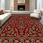 Crimson Green Holly Vine Medallion Rug