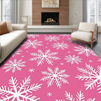 White Snowflakes on Pink Background Rug