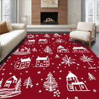 Winter Village Red White Landscape Rug