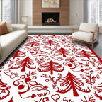 Whimsical Red Christmas Tree Floral Rug