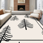 Minimalist Black Pine Trees Cream Rug