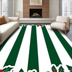 Classic Green White Holly Stripes Rug