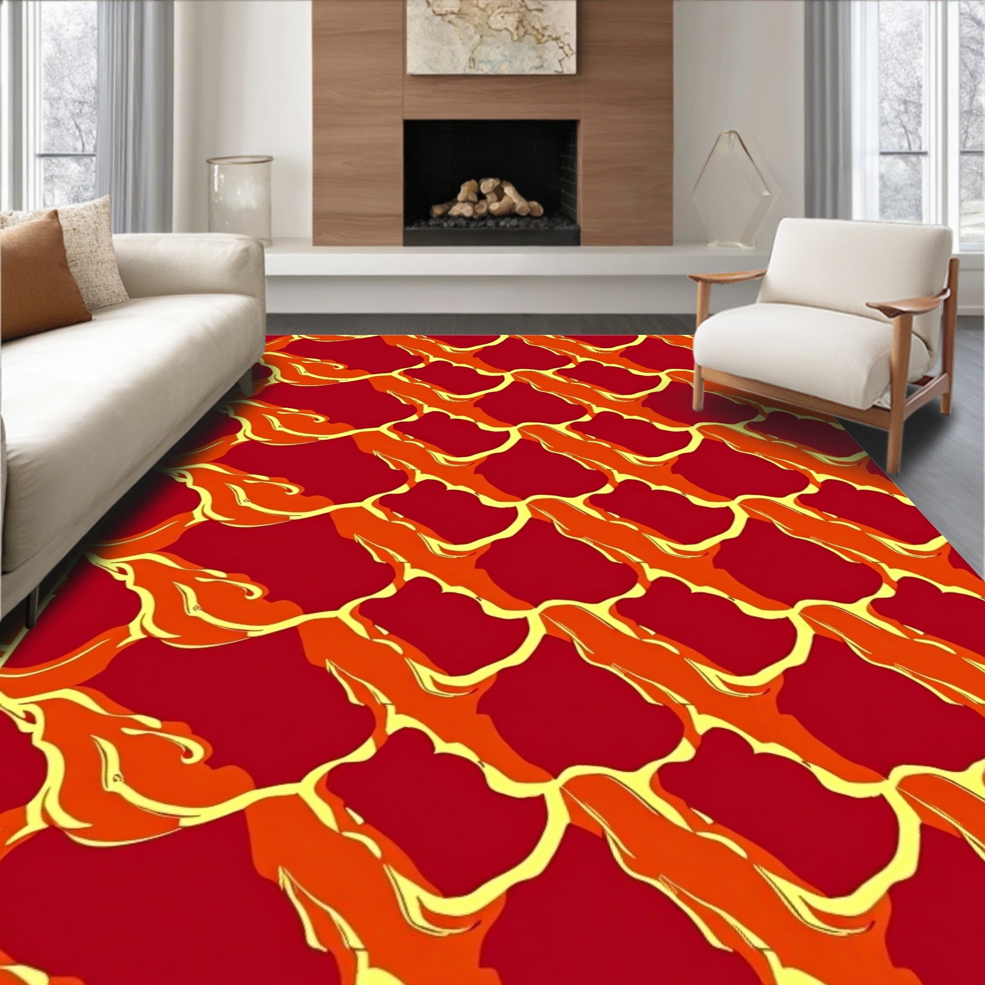 Crimson Orange Scaled Flow Rug