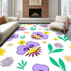 Floral Garden With Purple Pansies Yellow Flowers Rug