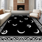Black White Celestial Crescent Border Rug
