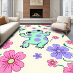 Playful Frog Surrounded by Pink Flowers Rug