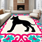 Black Dog Floral Border Rug