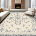 Cream Blue Floral Medallion Border Rug