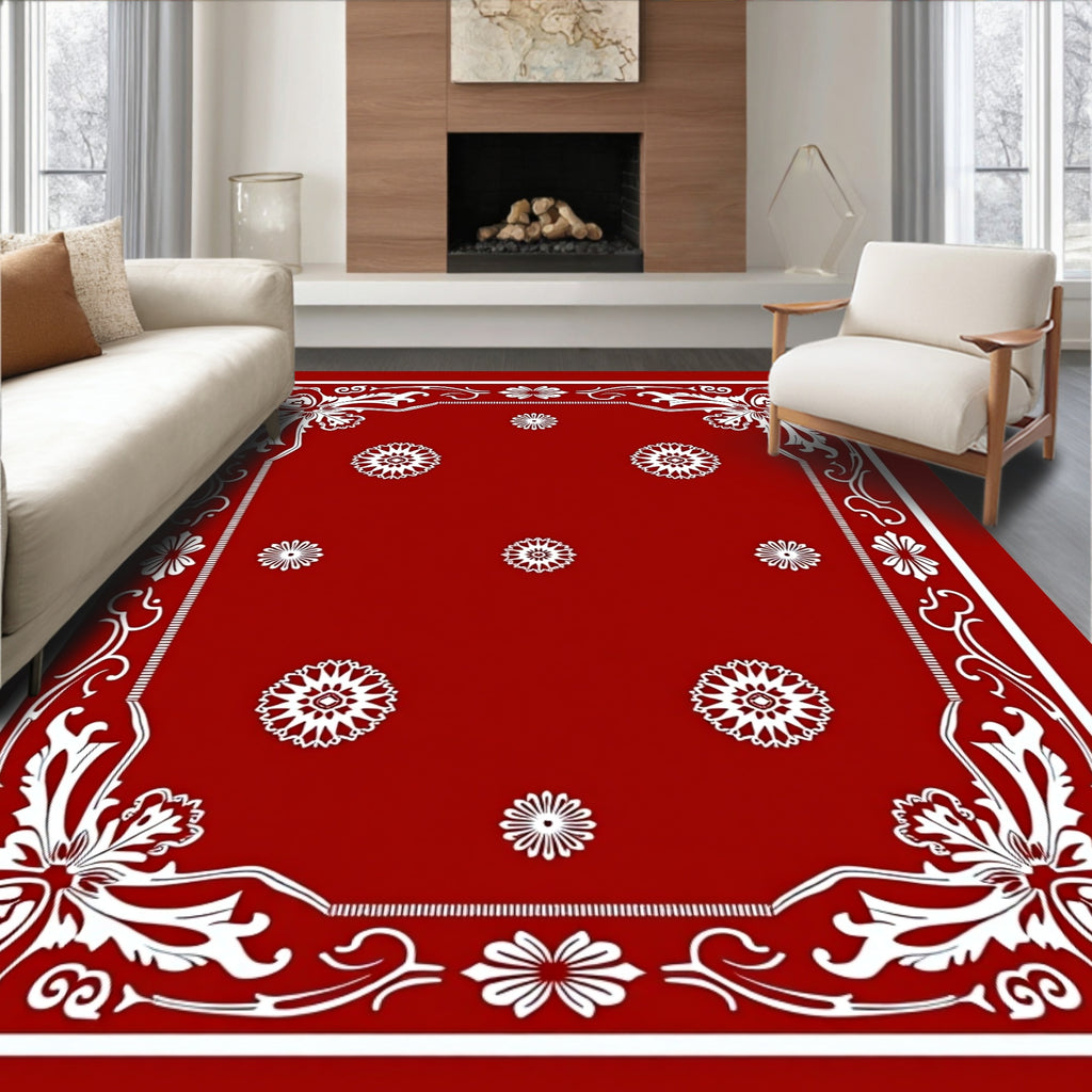 Classic Red Floral Medallion Border Rug
