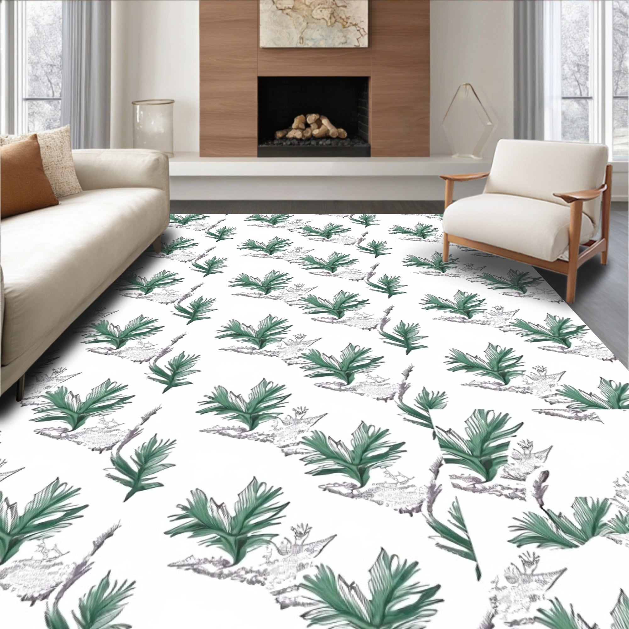Forest Green Fern Cluster Repeat Rug