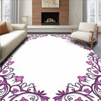 Ornate Plum Floral Swirl Border Rug