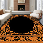 Orange Floral Scroll Frame Rug