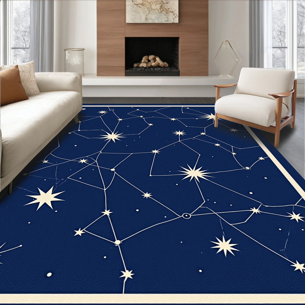 Deep Blue Celestial Constellation Stars Rug