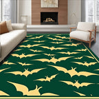 Golden Bats Fluttering Dark Teal Canvas Rug